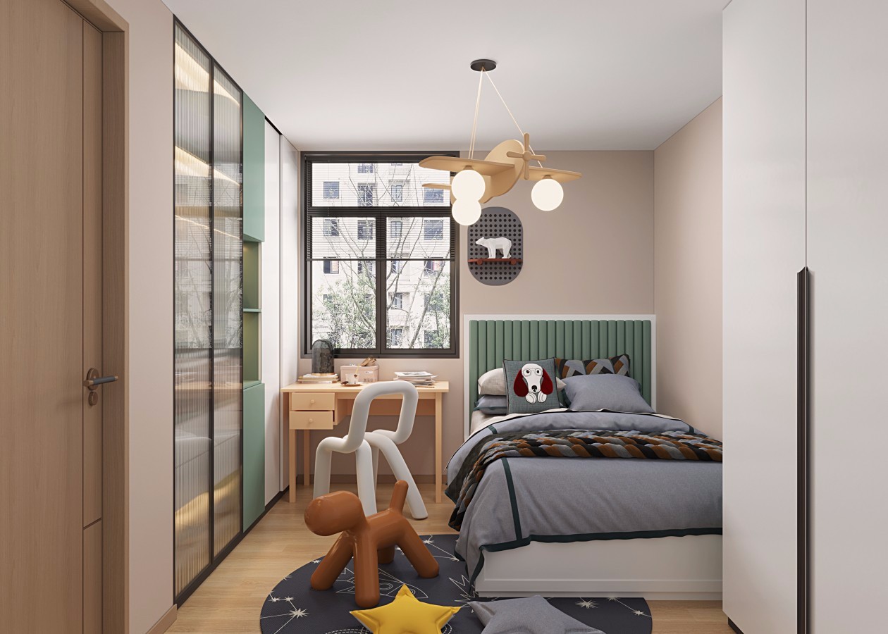 恒大綠洲80m&sup2;北歐風(fēng)案例-兒童房效果圖